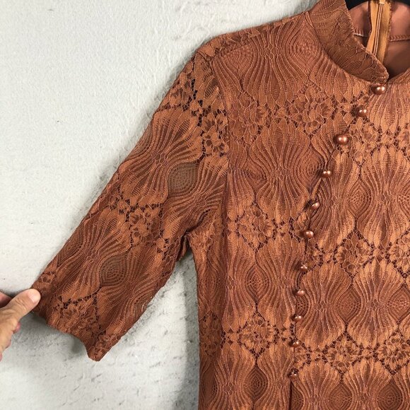 Rust Lace Dress Womens 3XL Sheer Flowy Boho Artsy Dressy Midi Event - Picture 11 of 16